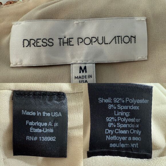 Dress The Population Women's Zoe Sequin Mini Dress Cap Sleeves Beige Tan Size M - Picture 5 of 12